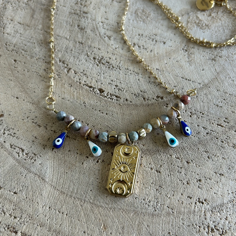 Collier grigris en pierres naturelles Agate, multi oeil